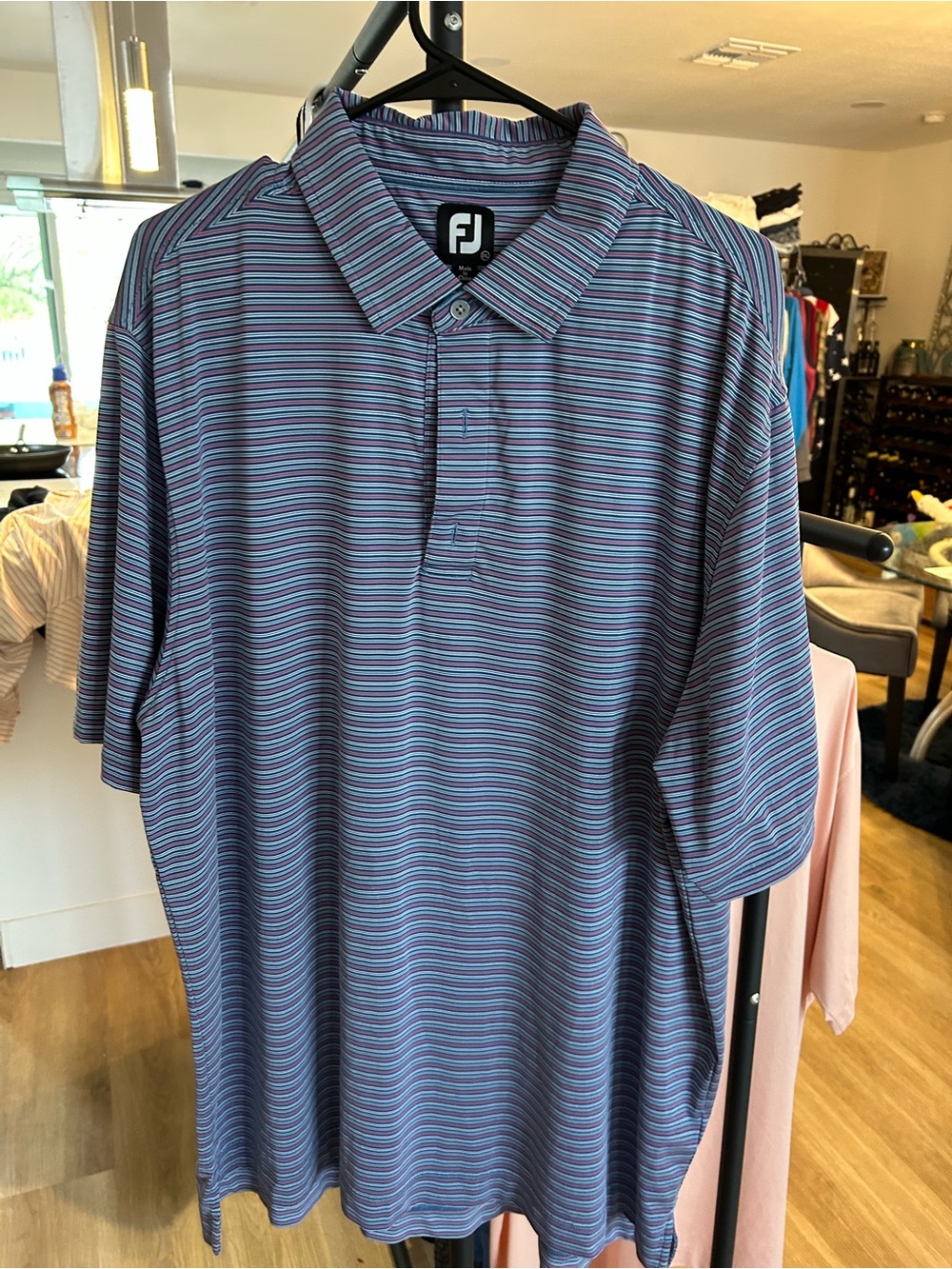 FootJoy Men’s Navy and Light Blue Striped Golf Polo